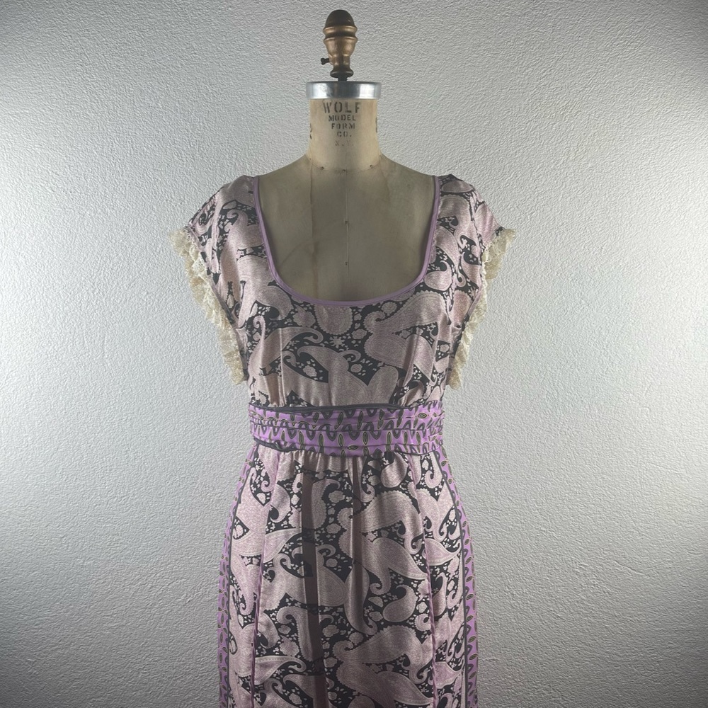 Tracy Reese l 4 Plenty Silk Retro Paisley Crochet Lace Cummerbund Frock Dress